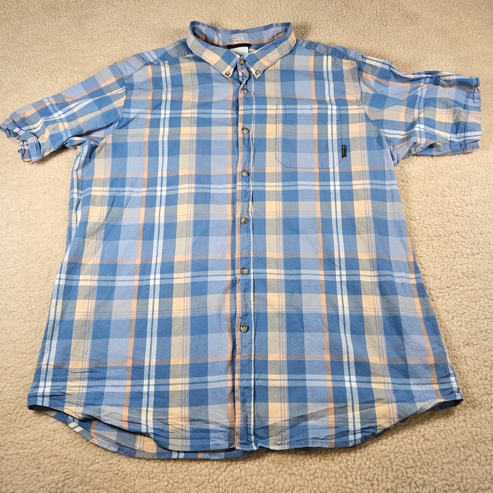 Columbia Button Down Men 3XT Blue Orange Plaid Short Sleeve AT9132 Gorpcore
